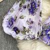 Mature Style Two-Piece Women's Suit: Loose Floral Pleated Shirt & High Waist Wide Leg Trousers