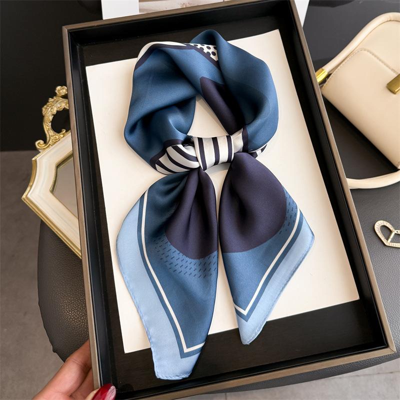 New Color-Block Printed Scarf Luxury Soft Satin Stylish Versatile Neck Scarf For Women Hairbands Headscarf Bandana
