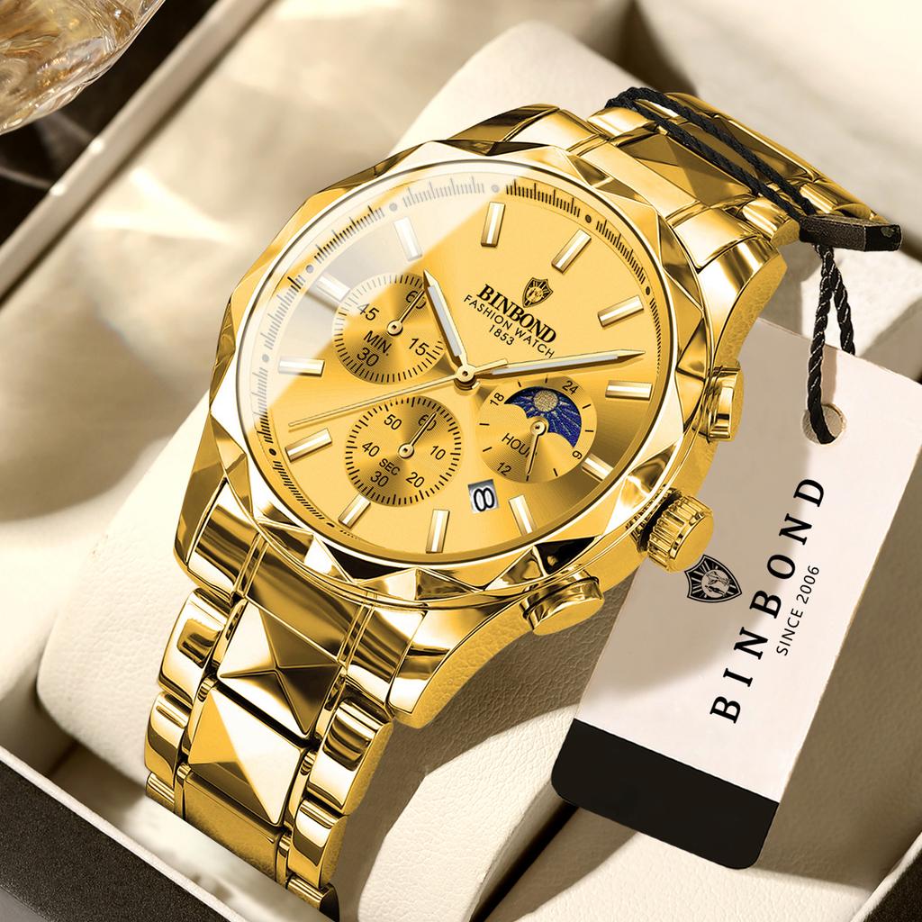 BINBOND Luminous Waterproof Quartz Wristwatch for Men Accurate Luxury Auto Date Chronograph Men's Watch Fashion Durable Reloj