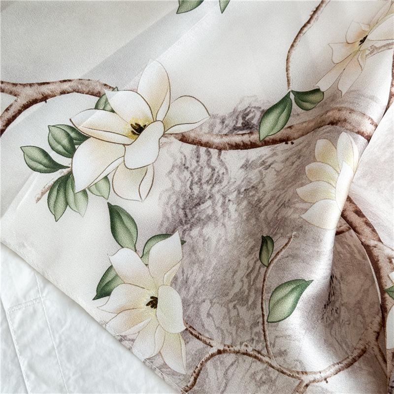 Temperament Magnolia Plain Crepe Satin Silk Long Silk Scarf Women's Spring Summer Temperament Versatile Decorative Mulberry Silk Scarf