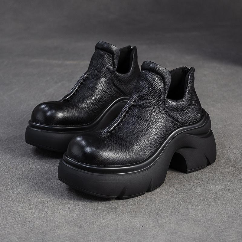 Fashion GKTINOO Genuine Leather Ankle Boots Women Shoes 2025 New Autumn Winter Round Toe Square Heel Zip Handmade Platform Women Boots