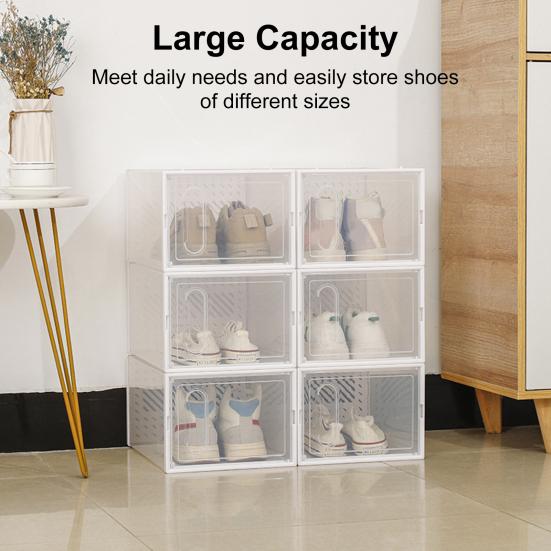 Shoe Storage Box Transparent Visible Square Shape Stackable Large Space Store Shoes Hollow Out Back Breathable Shoe Organizer Household Stuffs