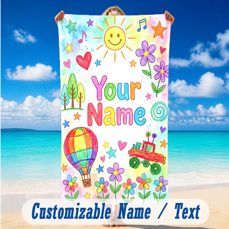 Floral Garden Theme Beach Towel Personalized Custom Name & Text Soft Quick Dry Beach Towel for Swimming Travel