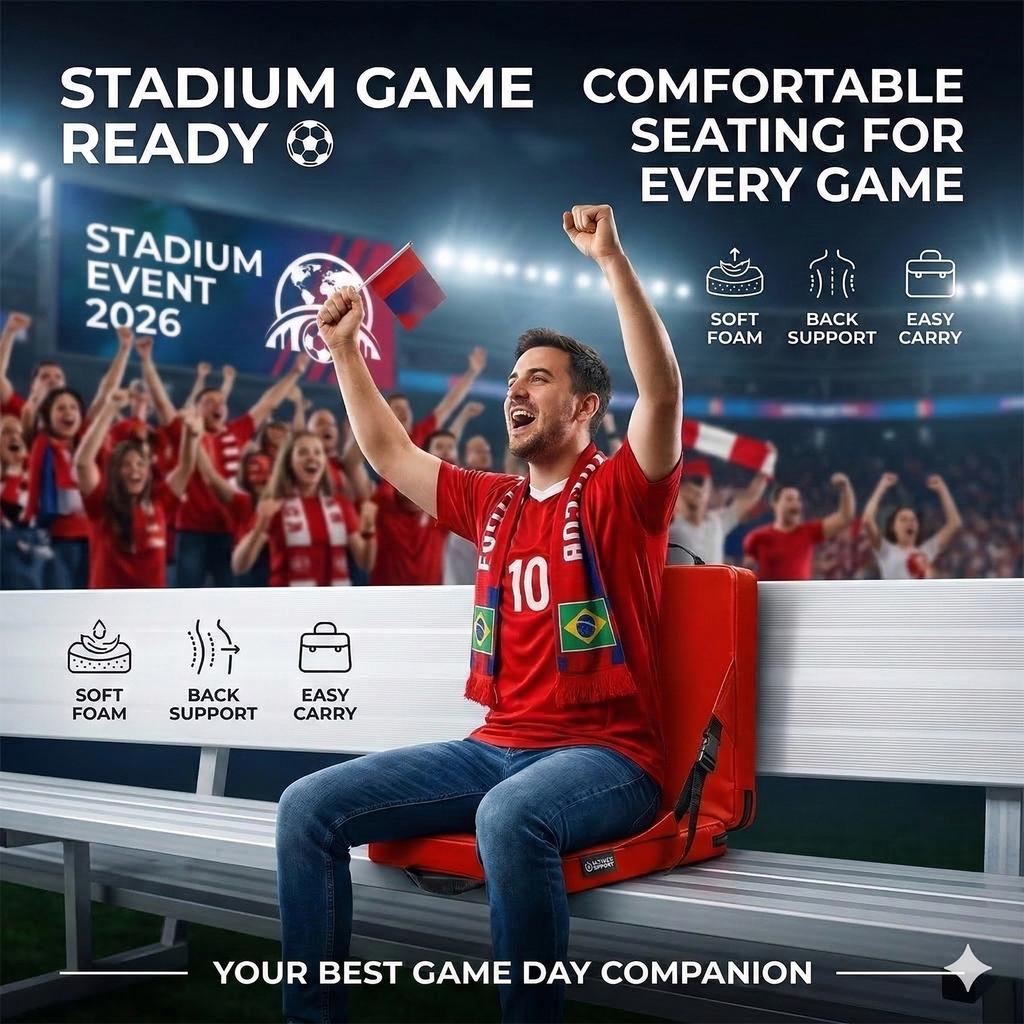 Portable Stadium Cushion 1.5in Thick Foldable Bleacher Seat with Handle Water-resistant Chair Pad for Sports Events & Camping