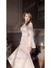 2024 Women's French Style High Neck Long Sleeve Waist-Cinched Maxi Dress