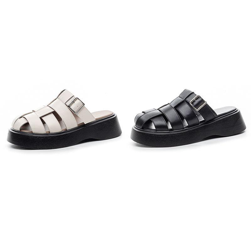 2025 summer new bag head half slippers women's casual Roman beach sandals thick sole height-increasing lazy slippers