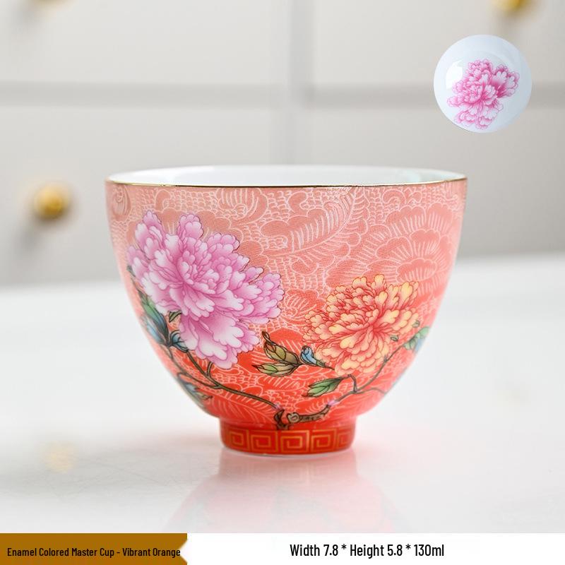 Women's High-End Enamel Color Jingdezhen Ceramic Gongfu Tea Cup in Dehua White Porcelain