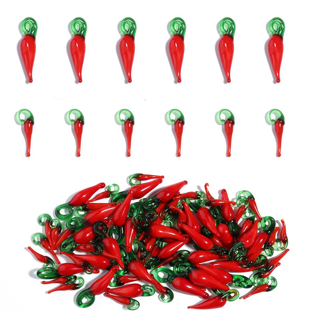 10-20ks Červené chilli skleněné korálky přívěsky Paprika skleněné přívěsky Pro výrobu šperků DIY Náhrdelník Náušnice Klíčenka Příslušenství