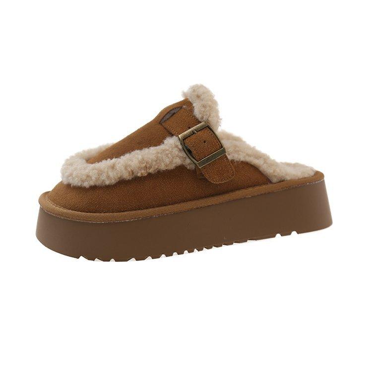 Thick-soled Fur Integrated Bag Head Half Slippers Women's Outer Wear 2025 Autumn and Winter New Velvet Thickened Snow Boots Cotton Slippers