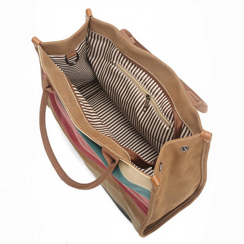 Vintage Striped Canvas Bag Women's Crossbody Bag Patchwork Handbag