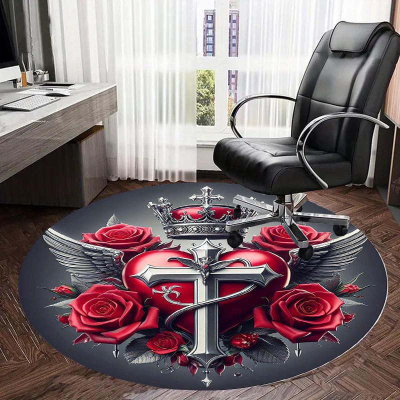 1pc Office Carpet Chair Mats Heart with Crown and Roses Perfect for Decorating Office Chairs, Living Rooms, Or Bedrooms