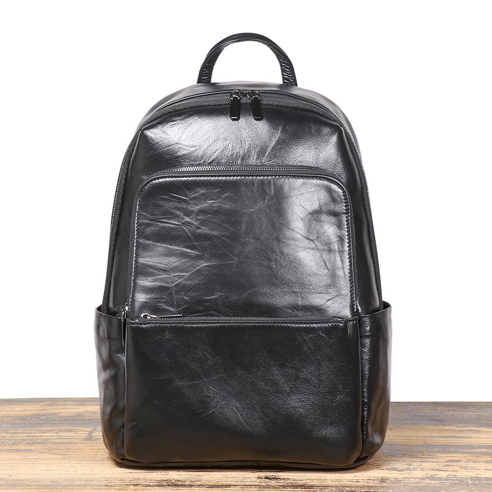 Men S Leather Backpack First Layer Cowhide Business Commuter Computer Bag Leisure Travel Backpack
