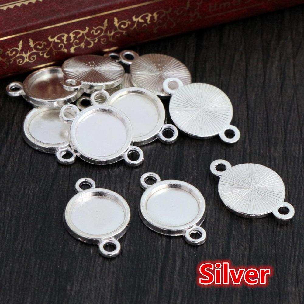 50pcs 8 10mm Inner Size Classic 7 Colors Plated One Sided Double Hanging Simple Style Cabochon Base Setting Charms Pendant