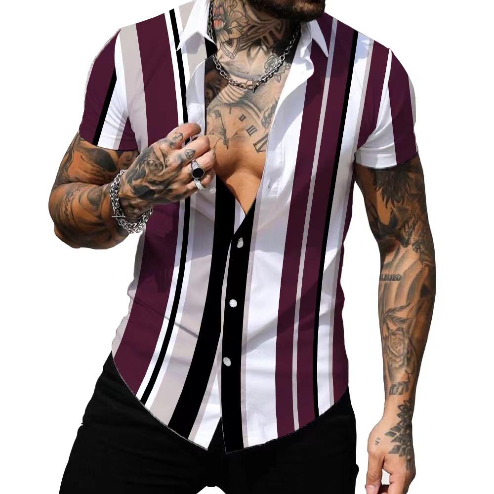 Summer Hawaiian Shirts 3d Printed Striped Sexy Men Women Clothing Men's Vocation Lapel Camisa Fashion Beach Short Sleeve  Blouse