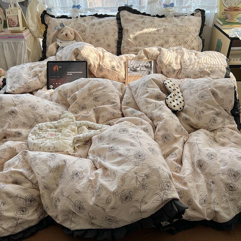 insA Cotton Bed Four-piece Set Pure Cotton New Maternal and Infant Grade Bed Sheet Quilt Cover Student Dormitory Three-piece Set