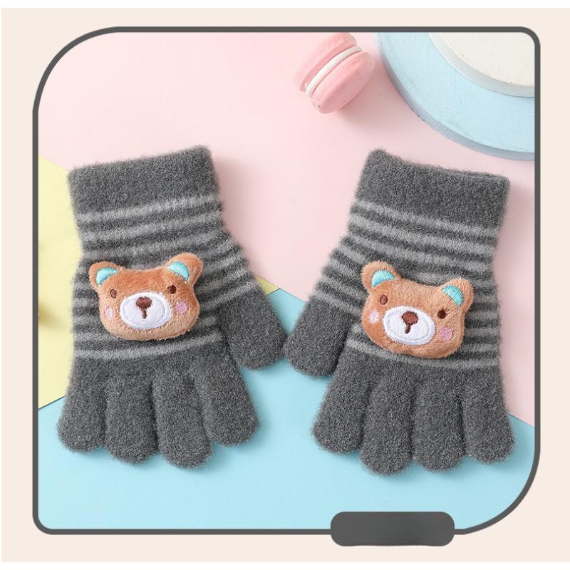 1Pairs Cute Cartoon Rabbit Bear Winter Warm Kids Gloves Kindergarten Boys Girls Five Finger Knitted Gloves for 3 To 6 Years