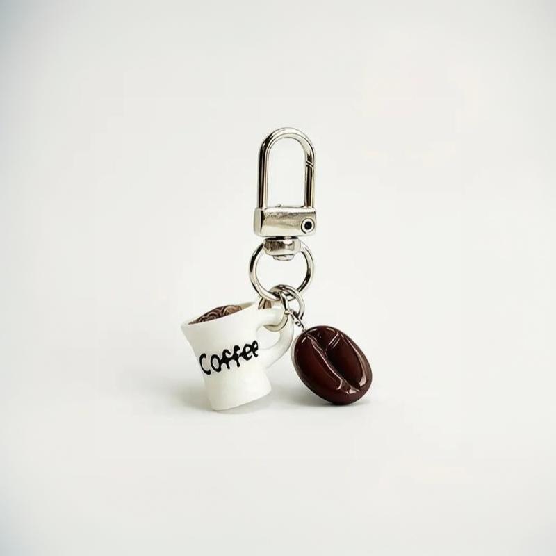 Simulation Coffee Cup Keychain Miniature Resin Mini Coffee Cup Bag Pendant Portable Cartoon Coffee Beans Keychain