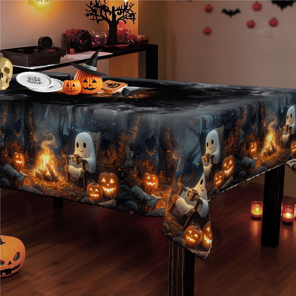 Halloween tablecloth - Cute ghost bonfire party decoration - Durable polyester fiber for indoor and outdoor usezyc