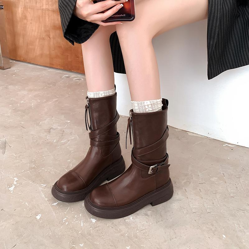 

2025 retro velvet black western cowboy boots women s thick heel Martin boots but knee boots tall knight boots 40