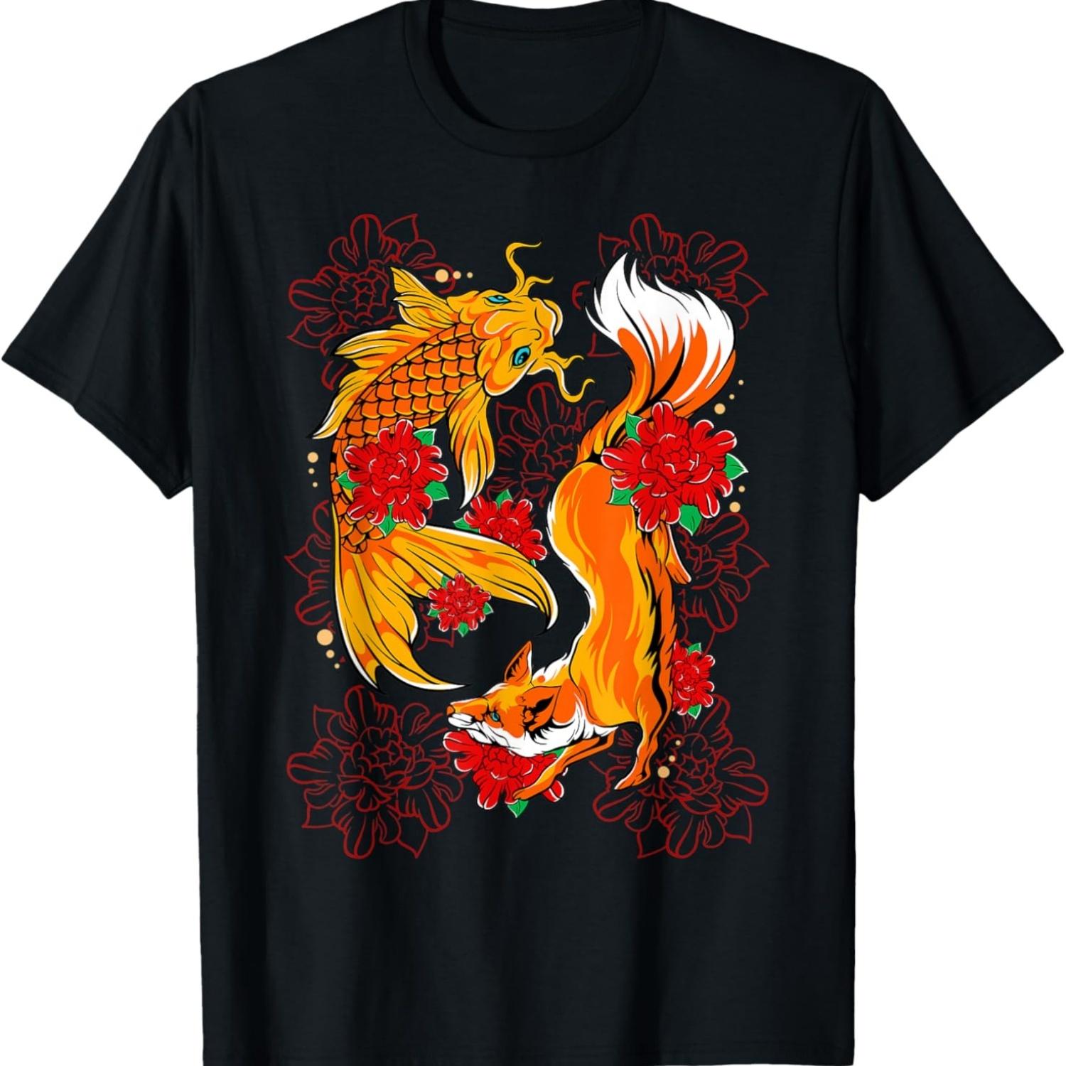 Koi Carp Nishikigoi Fish Fox Cherry Blossom T-Shirt S чёрный