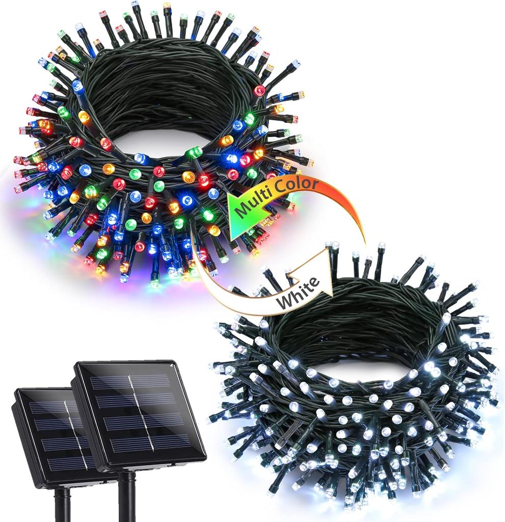 Outdoor Tree Garden Patio Christmas Wedding Decor Solar Powered Warm White LED String Lights IP65 Waterproof Auto On/Off 8 Modes