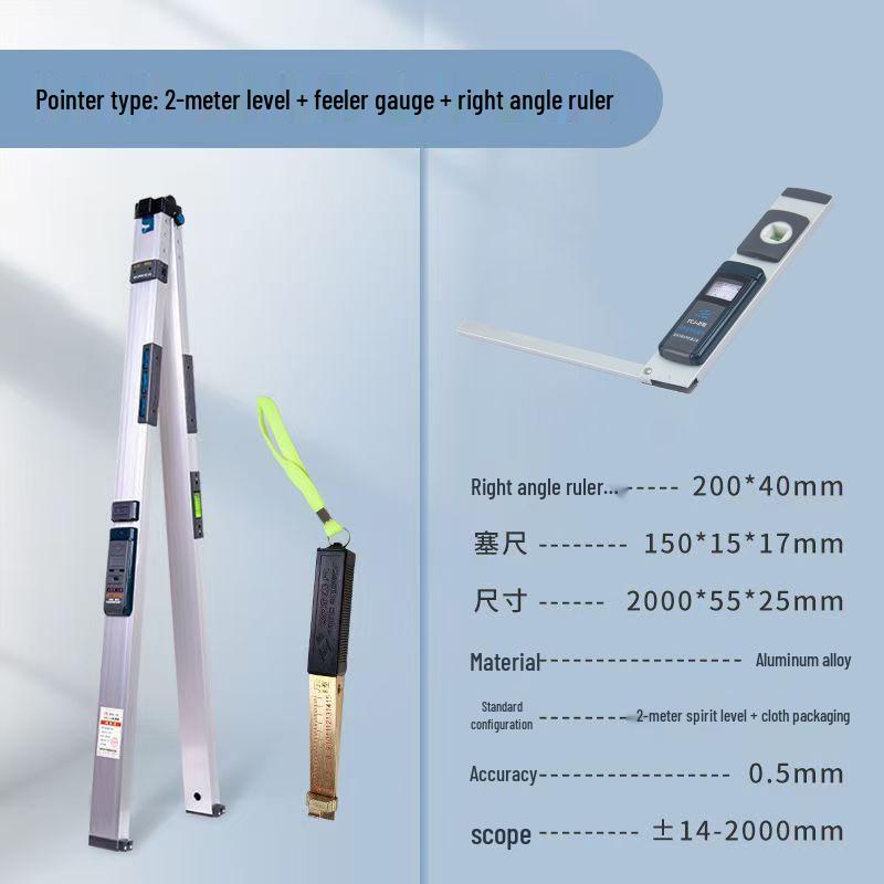 2m Aluminum Alloy Digital Spirit Level - High Precision, Thickened Design for Decoration & House Inspection