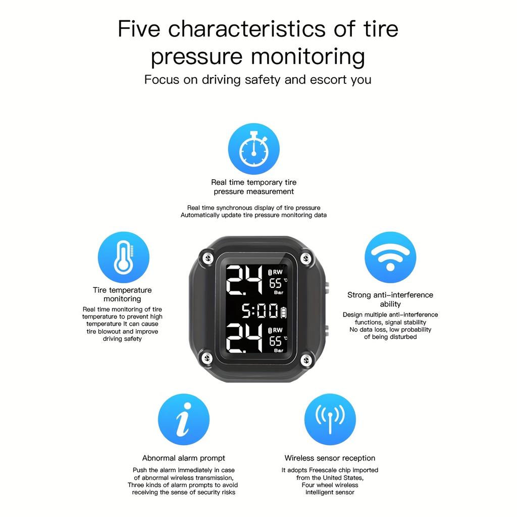 Motorcycle TPMS Wireless Tire Pressure Monitor Real-time Display Waterproof System