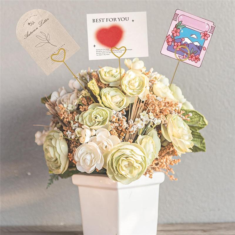 

Gold Flower Card Holder Sticks, 12 Inch Metal Wire Floral Picks, Gold Flower Pick Card Holder