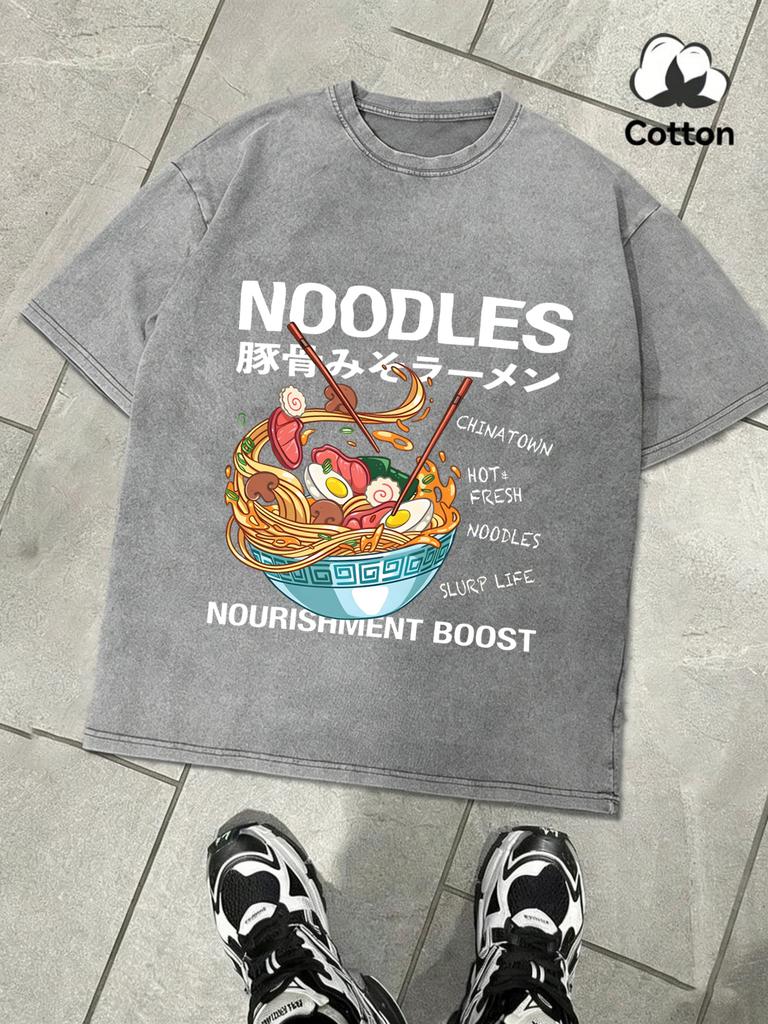 Delicious Pork Bone Lamian Noodles Washed Men TShirts Summer Casual Cotton Fashion Tops Loose Top Unisex AllMatch Clothing