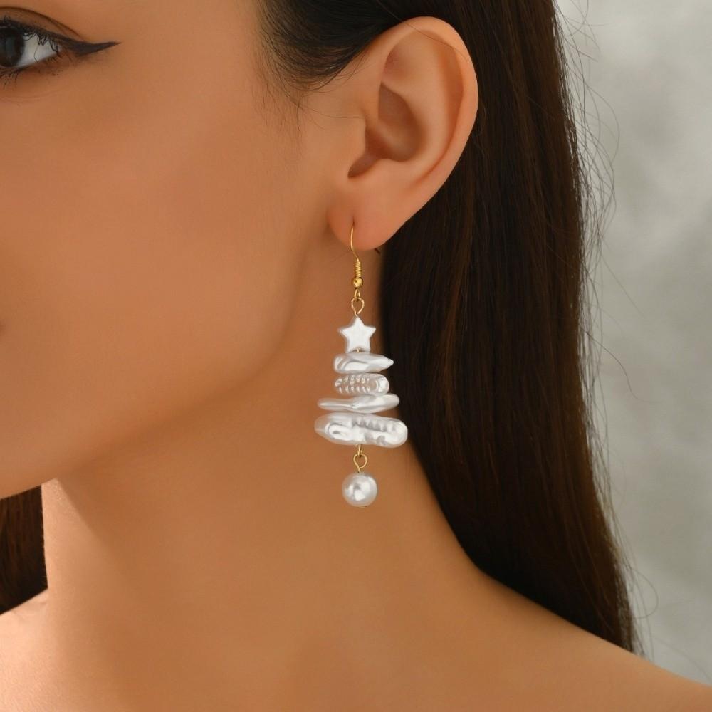 Irregular Pearl Drop Earrings Pearl Flower Christmas Tree Necklace Jewelry Accessories