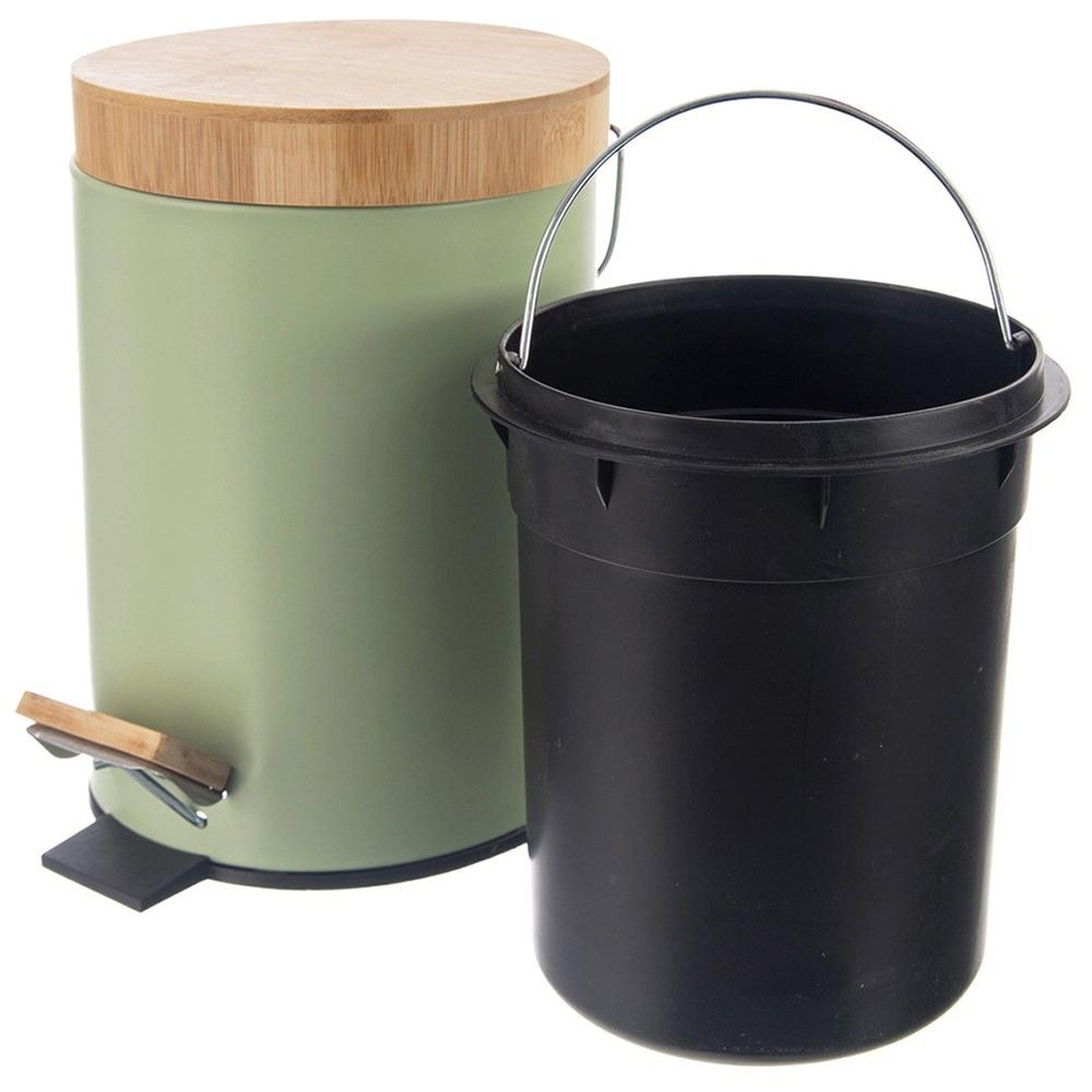 Green Metal Trash Can Waste Bin with Pedal and Lid Bathroom 3L