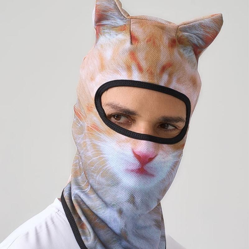 Elastic 3D Cats Pattern Balaclava Mask for Running Hiking and Skiing Comfortable Ice Silk Headcover for Outdoor Actvitiy
