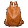 Female Backpack Women Crocodile Pattern Real Pu Leather Anti-Theft Backpack Travel Back Pack Women Shoulder Bags