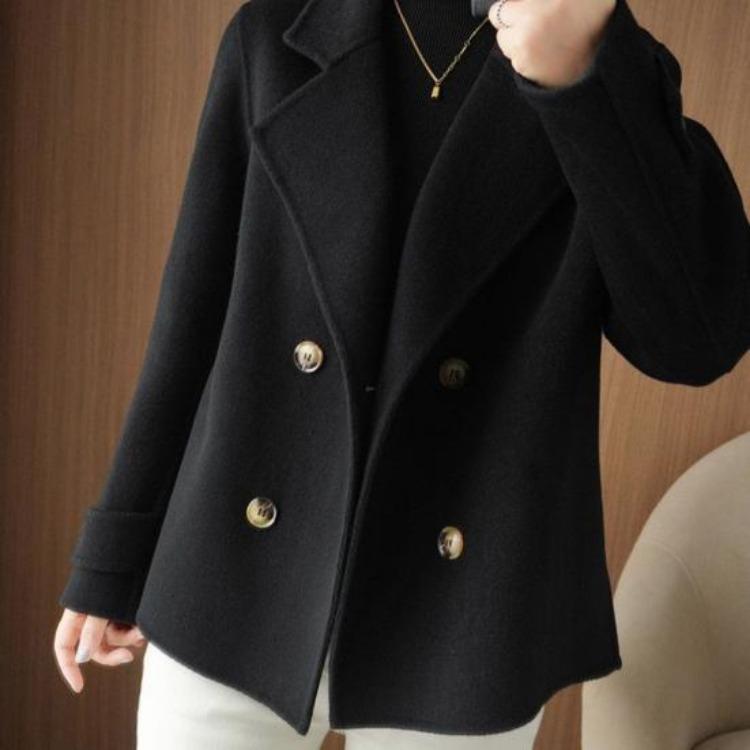 Winter Warm Women Woolen Coat Double Breasted Lapel Long Sleeve Business Jacket OL Commute Formal Loose Solid Color Thickened Coat