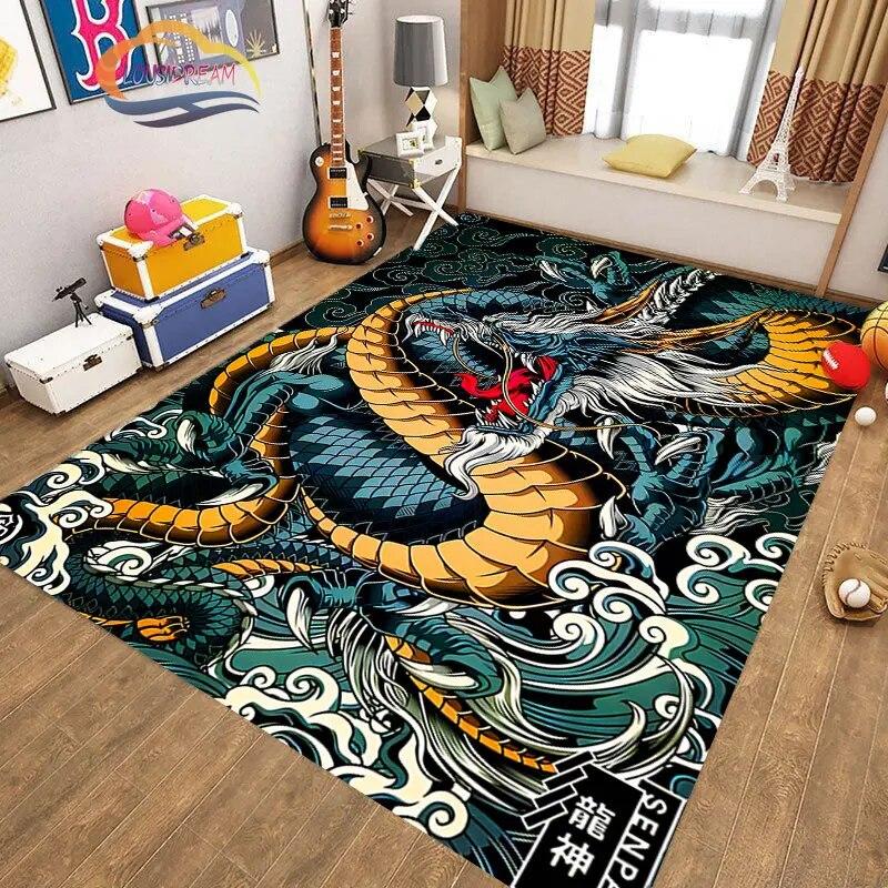 Kinesisk Drage Teppe 3D Trykk Dyr Tegneserie Mytisk drage Områdeteppe Stue Lekematte Gang Entrédør Dekor