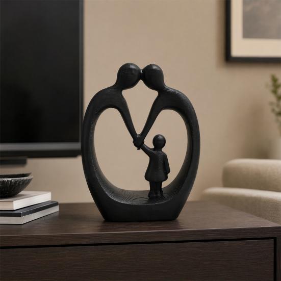 3D Printed Family of Three Figurine, Heart-Shaped Parent & Child Statue, Matte Home Decor Ornament, Creative Gift for Housewarming Mother's Day