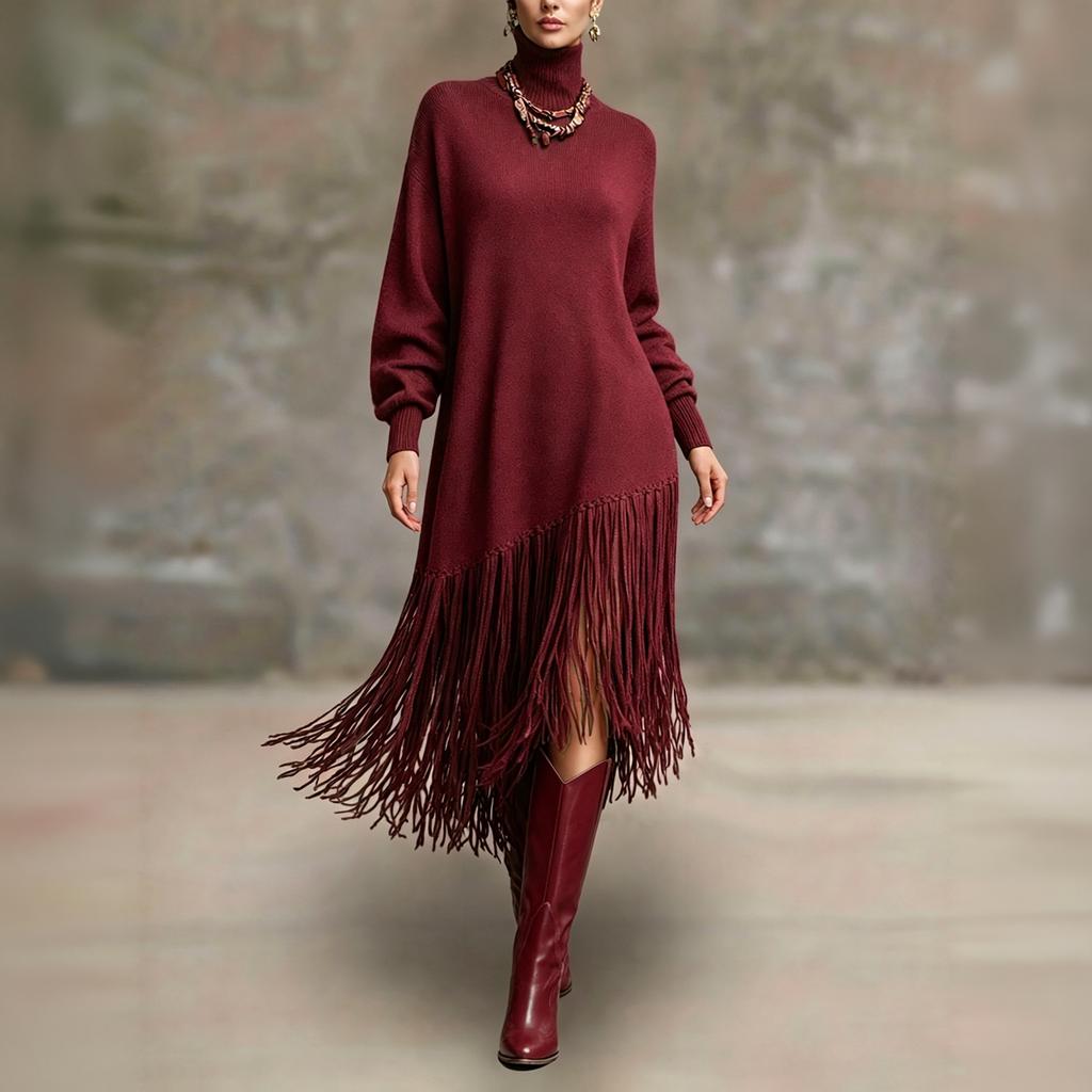 Women's Color Long Dress with High Neck for Party Evening Wear