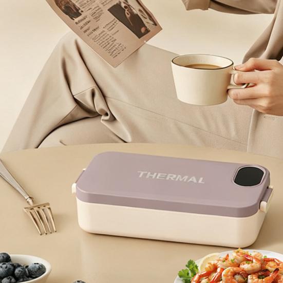Heated Lunch Box 900ml Capacity 2-in-1 Stainless Steel Electric Warming Box Non-Stick Coating Portable Meal Container for Office Car Travel