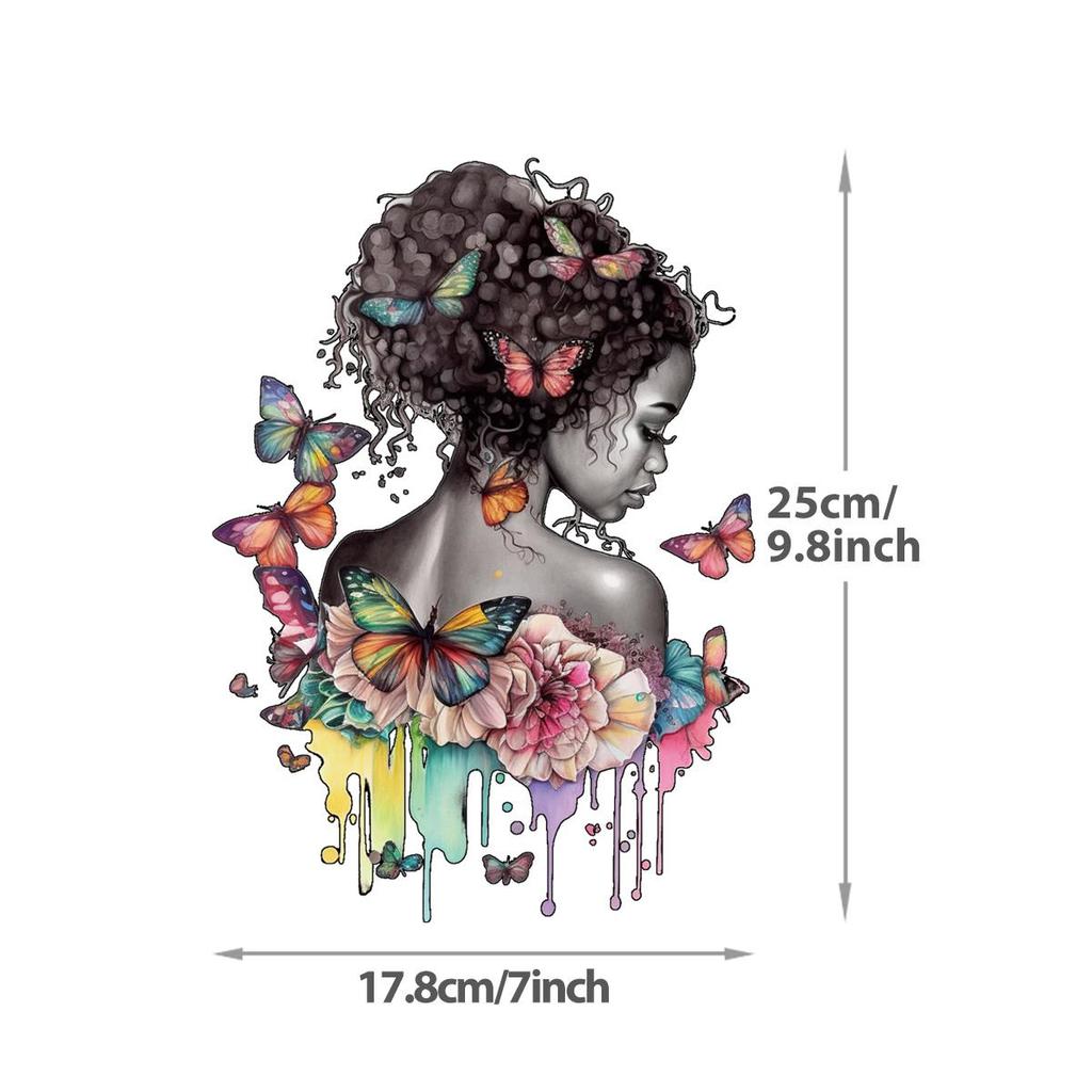 Autocolant cu transfer termic Fluture de femeie neagră Imprimare pe tricou Autocolante pentru haine Hanorace Diy Heat Press aplicate Petice pe calcat