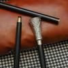 93.98 Cm Elegant Silver Handle Walking Stick Black Wooden Cane with Floral Embossed Grip Gentleman’s Gift for Him, Her Collectors