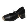 Fashion Mary Janes Women's Spring 2025 New Korean Style Slip-On Square Head Thick Heel Medium Heel Buckle Trendy Match Single Shoes