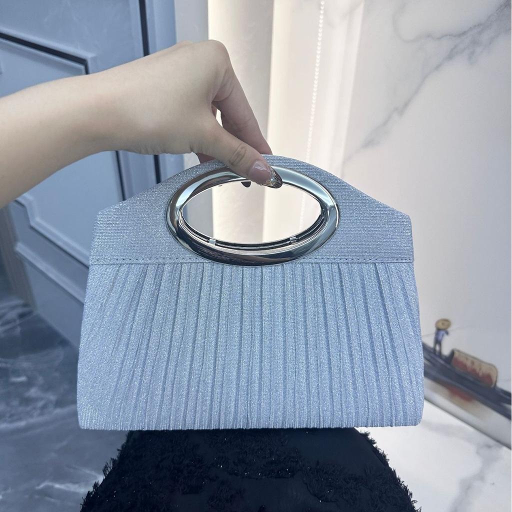New Fashion Elegant Pleated Design Shiny Clutch Bag for Women Chain Dinner Bag Bride Bridesmaid Lady Party Prom Ruched Handbags