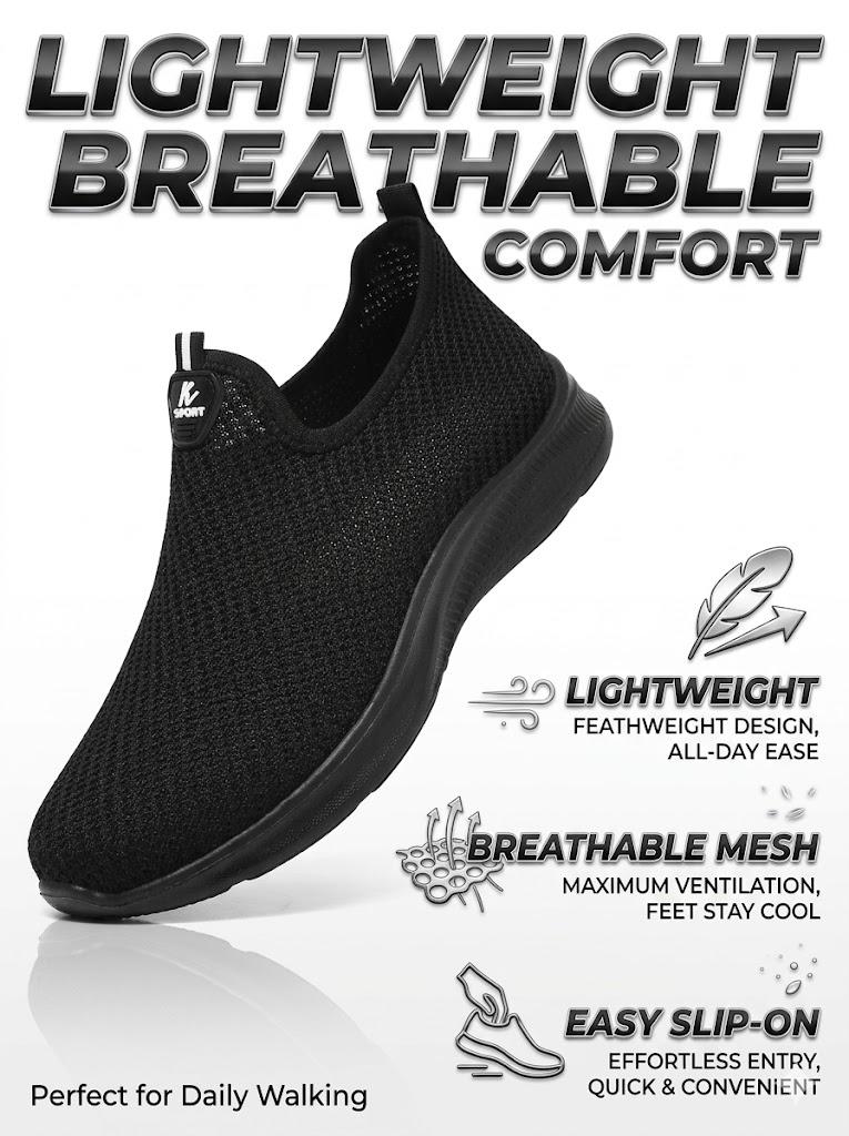 Men's Summer Mesh Shoes Lightweight Soft Sole Slip-On Casual Sneakers Breathable Odorless Dad Shoes Lazy One-Step Walking Casual Shoes