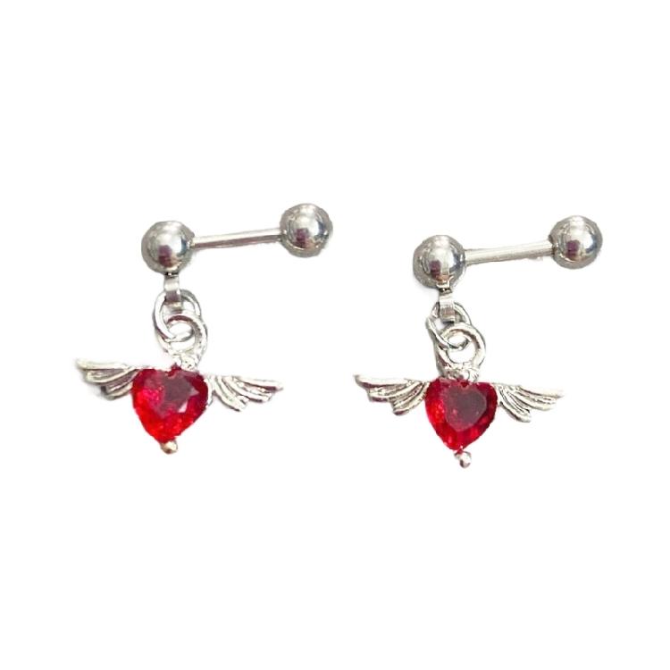 Angel Wing Heart Shape Earrings Stainless Steel Body Jewelry Ear Studs For Casual Or Formal Occasions