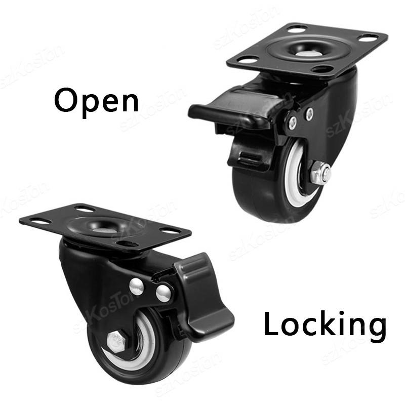 2pcs 1.5 inch 2inch Heavy Duty Black Swivel Castor Wheels Trolley Furniture Caster PP Material Flat Brake Gold Drill Caster