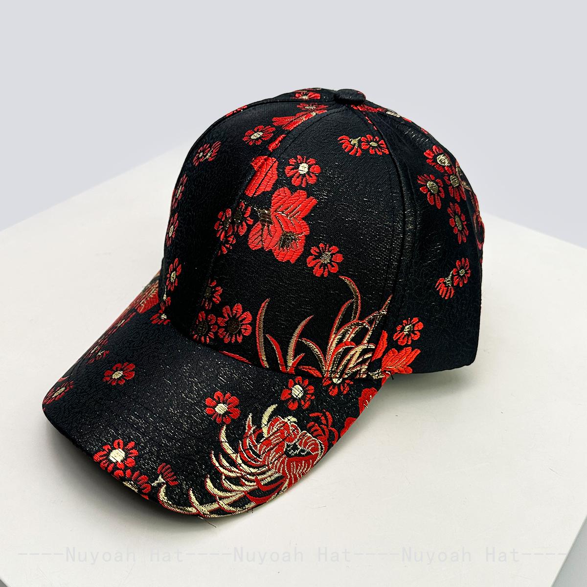 Nouveaux Casquettes de Baseball pour Femmes Style Chic Chinois Fleur Rétro Protection Solaire Dôme Dur Polyvalentes Personnelles à Visière Élégantes Mode Décontractées Extérieur 52-60cm black
