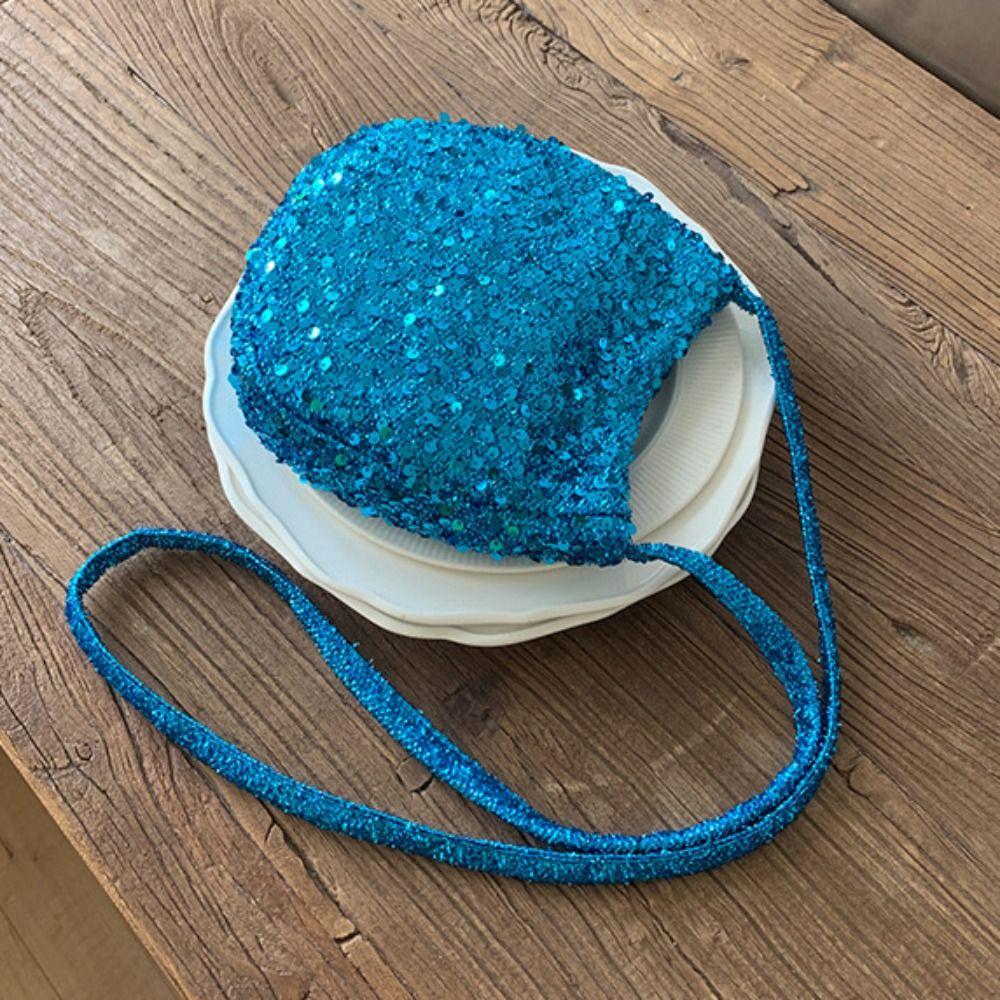 Portable Blingbling Sequin Crossbody Bag Cute Heart Canvas Shoulder Bag Handbag Large Capacity Cloth Messenger Bag Travel