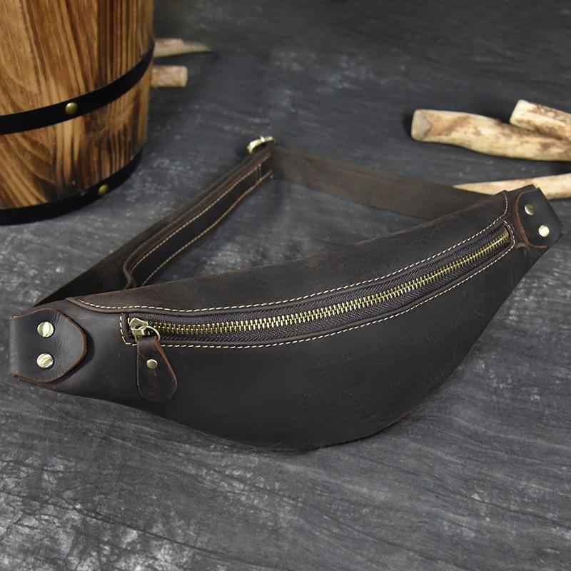 Marsupio da Uomo in Pelle Crazy Horse Borsa a Tracolla in Pelle Douyin Borsa Multifunzionale da Petto per Sport all'Aperto Marsupio da Donna per Telefono Cellulare