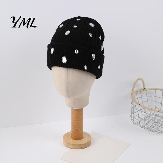 Täglicher Ausflug Warme Accessoires Bling Strass Strickmütze, Street Punk Strick Winter Stilvoll Kälteschutz Kopfbedeckung Beanie für Damen Herbst