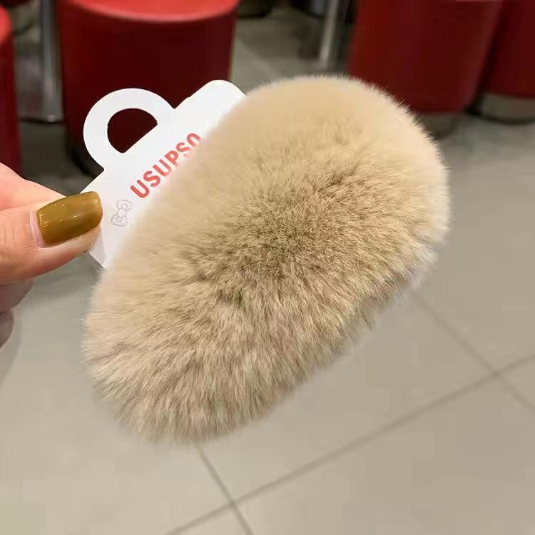 Girls Plush Hairpin Natural Rabbit Fur Women Bangs Hairpin